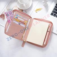 Cuir à fermeture éclair personnalisé poussiéreux rose blush A5A6 reliure de journal carnet organisateur couverture avec poche arrière qualité luxueuse