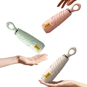 SD New 5-Fold Mini Sunscreen Parasol Six-Bone Small Foldable Ring Handle Umbrella for Sunny Rainy Days Manual Control for Travel
