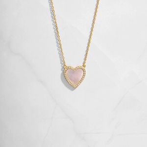 قلادة على شكل قلب مرصعة بالألماس، قلادة صدفية على شكل قلب، سلسلة عظم الترقوة من الصدف اللؤلؤي الأسود، قلادة من الفولاذ المقاوم للصدأ - Product Image 3