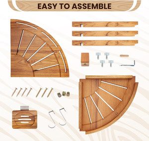 Sgabello Angolare da Doccia in Teak con Ripiano Portaoggetti e Portasapone, Poggiapiedi e Panchina in Legno per <span class=keywords><strong>Bagno</strong></span> Domestico - Product Image 5