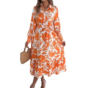 Primavera y <span class=keywords><strong>verano</strong></span> Ocio Flores Camisa de manga larga Falda Vestido con volantes Ropa de mujer - Product Image 5