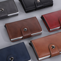 Porte-cartes vintage ultra-fin en cuir PU avec blocage RFID, étui intelligent à bouton-poussoir pour hommes, idéal pour les cadeaux de bienvenue