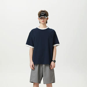 Marque hommes 100% coton été américain lourd 250G décolleté contraste couleur Design Jersey court loisirs pour Couples T-Shirt - Product Image 4