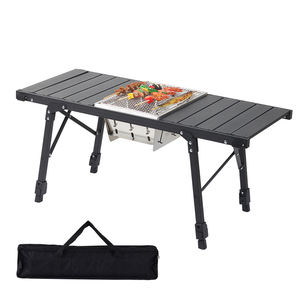 Mesa de Camping Plegable de Aluminio Negro para Exteriores, Diseño Coreano 2023, para Cocinar y Asar a la Parrilla - Product Image 1
