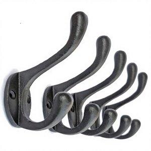 5 Pack Durable Cast Iron Powder Coated Double <b>Hooks</b> <b>Wall</b> Mounted Vintage Style Coat <b>Hooks</b> (Antique Black) - Product Image 3