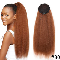 22 pouces de long Yaki droit cordon synthétique queue de cheval # 1B naturel noir résistant à la chaleur femmes américaines Extension de cheveux Stock