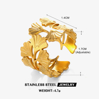 Cincin Terbuka Daun Ginkgo Baja Tahan Karat Gaya Eropa dan Amerika, Cincin Daun Baja Titanium Hip Hop yang Dipersonalisasi dan Berukuran Besar