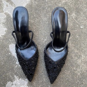 Sandalias de tacón elegantes para mujer, zapatos de tacón de una correa con punta en pico de malla brillante, zapatos de vestir de tacones de boda para mujer - Product Image 3