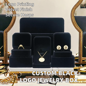 Boîte à bijoux élégante en velours noir avec logo personnalisé imprimé, ensemble d'emballage pour bracelet chaîne, boîte cadeau pour bijoux - Product Image 2