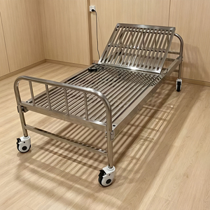 Cama <span class=keywords><strong>de</strong></span> Hospital Individual <span class=keywords><strong>de</strong></span> Acero Inoxidable <span class=keywords><strong>de</strong></span> Alta Resistencia con Respaldo Eléctrico Ajustable, Sistema <span class=keywords><strong>de</strong></span> Elevación Eléctrico y Ruedas Móviles - Product Image 3