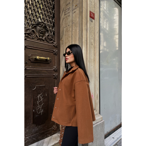 Chaqueta de Cachemira Marrón de Manga Larga, Tejida, Cálida, Informal, para Otoño, Abrigo de Mezcla de Lana para Mujer - Product Image 4