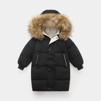 Manteau d'hiver mi-long pour garçons et filles, veste en polyester rembourrée avec fermeture éclair, grand col en fourrure, manteau rembourré
