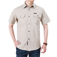 Chemise décontractée pour homme de haute qualité, à manches courtes, 100% coton satiné, anti-boulochage, col rabattu à bouton unique, style safari extérieur