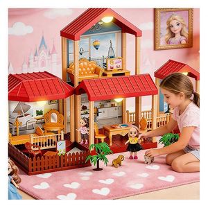 Casa de Muñecas Unisex de Gran Tamaño, Casa de Juguete de Plástico para Armar con Muebles y Accesorios, Mansión de Juego para Niños, Villa de Juego de Imitación, Set de Regalo - Product Image 3