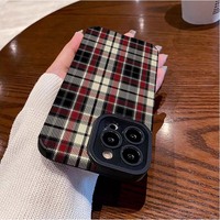 Coque de téléphone portable en cuir artificiel TPU à motif treillis de style classique pour iPhone X Xr Xs 11 12 13 14 15 16 17 18 Pro Max