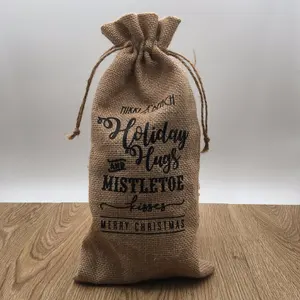 Rustic Hemp Burlap Linen Drawstring Christmas Jute Wine Bottle Bag Gift Wine Packaging Bag
