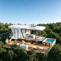 Capsule spatiale à commande intelligente entièrement meublée, maison préfabriquée modulaire compacte pour le glamping, les complexes hôteliers et les cabines.