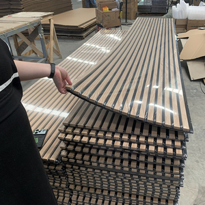 <span class=keywords><strong>Panneau</strong></span> acoustique ignifuge écologique avec finition en placage de bois naturel, design moderne pour la décoration murale de télévision et l'isolation acoustique - Product Image 2