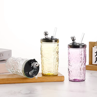 Gobelet en verre avec paille, nouveau design haut de gamme, motif ours mignon, forme diamant, créatif, pour le bureau et la maison