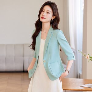 Women's Blazer Three Quarter Sleeve Solid Color Anti Wrinkle Slim Fit Elegant Commuting Suit Spring 2025 Style - Product Image 3
