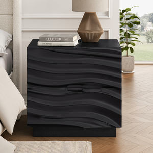 Tables de chevet en bois massif, ensemble de 2 tables de chevet noires avec 2 tiroirs sans poignées, table d'appoint pour salon et chambres à coucher - Product Image 2