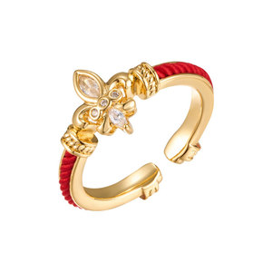 Flower Design Red Rope <b>Open</b> <b>Ring</b> Gold Plated Copper Alloy Adjustable Unisex Jewelry Gift - Product Image 5