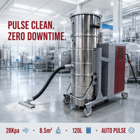 Aspiradora Industrial Automática de Pulso de 28Kpa, 120L, Acero Inoxidable, 380V, Motor Potente de 3000W, Filtro de 8.5m²