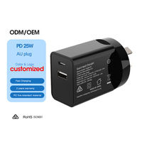 Cargador de Pared Eléctrico USB Tipo-C Superrápido de 25 W PD 3.0 QC3.0 con Enchufe AU y Certificación SAA
