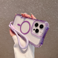 Coque de téléphone antichoc transparente 3-en-1 couleur bonbon avec cordon et protection magnétique pour iPhone 17 Air, 16E, 15, 14 Plus, 13, 12 Pro Max