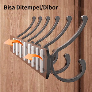 Porte-manteau mural pliable Pano.V moderne en aluminium noir avec 5 crochets doubles – Rail de suspension contemporain pour salle de bain et maison - Product Image 4