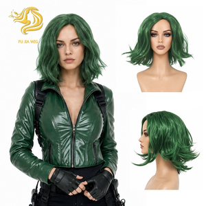 FUJIA-Grüne Kurze Wellige <span class=keywords><strong>Bob</strong></span>-Perücke Synthetische Hitzebeständige Vollkopf-Perücke für Anime Cosplay Charaktere Halloween Kostüme - Product Image 1