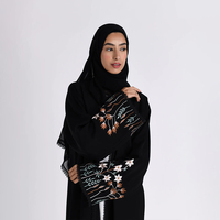 Collection Ramadan Aïd : Kimono Abaya Premium Brodé Décontracté Respirant à Manches Ouvertes, Noir Personnalisé avec Hijab Assorti Inclus