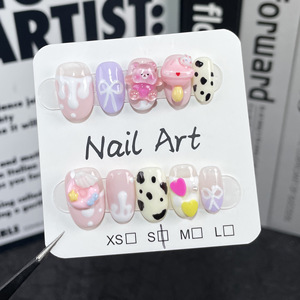 <span class=keywords><strong>Uñas</strong></span> postizas acrílicas hechas a mano <span class=keywords><strong>de</strong></span> cobertura completa, diseño cuadrado, pre-ensambladas con pegamento, con patrón <span class=keywords><strong>de</strong></span> vaca lindo, dulce y brillante, <span class=keywords><strong>cortas</strong></span> para dedo. - Product Image 2