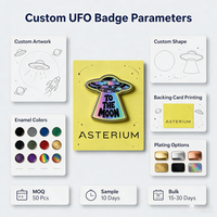 Badge métallique personnalisé en émail dur, motif OVNI patriotique, avec effet holographique plaqué or, pour collection science-fiction, OEM, personnalisable en gros
