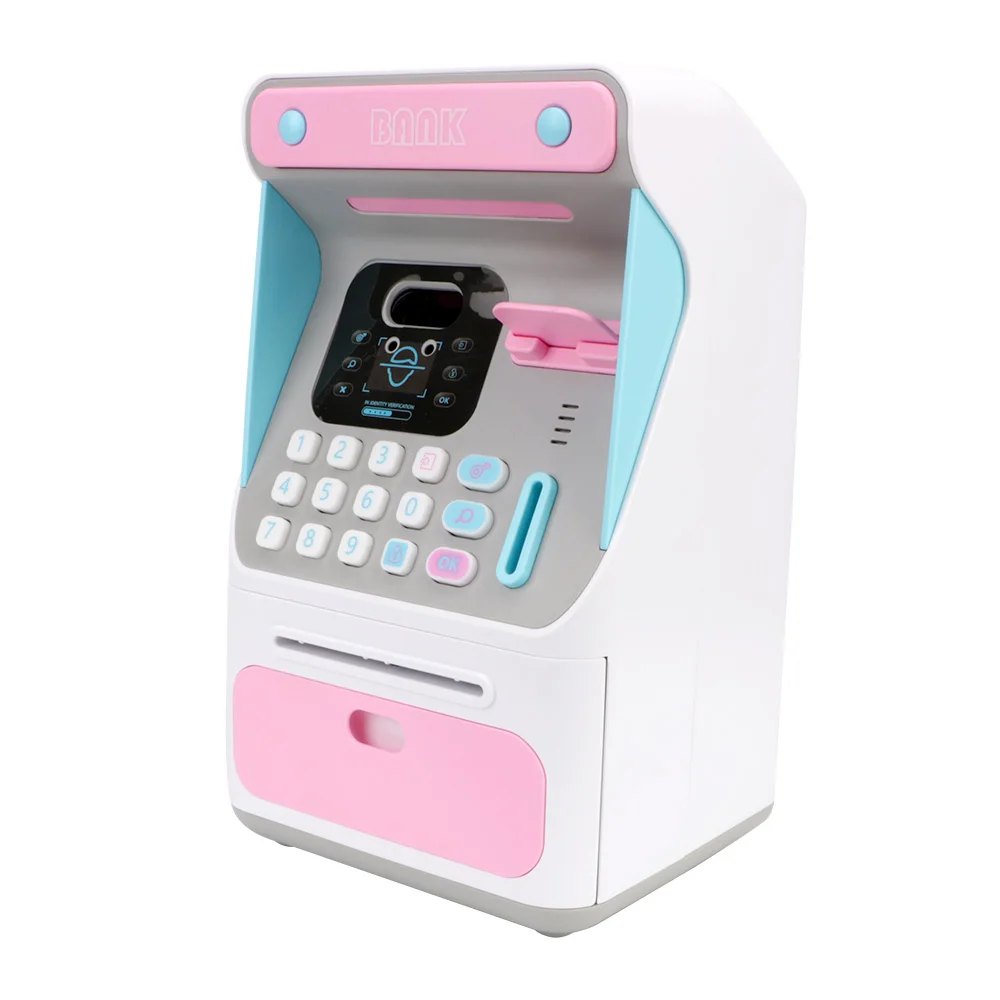 Regalo para niños, cajero automático, caja de efectivo, reconocimiento facial simulado, hucha electrónica, papel de desplazamiento automático, cajas de dinero para billetes