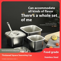 Petit couvercle de tasse à saveur carrée en acier inoxydable rangement de cuisine en métal pour bassin carré pot de barbecue assaisonnement à l'huile ingrédients alimentaires