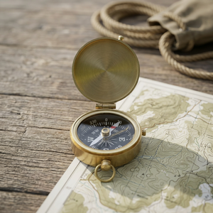Boussole de poche vintage en laiton, boussole nautique ronde, outil de navigation portable pour le camping, la randonnée et les voyages - Product Image 2