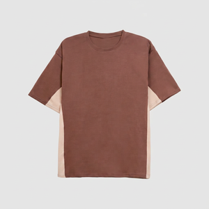 T-shirt en coton épais personnalisé pour homme, coupe droite, avec logo frontal, tricoté, motif uni, manches courtes, coupe ample, vente en gros - Product Image 1