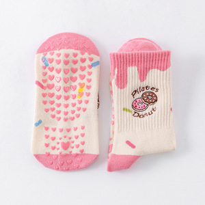 Custom Logo Pilates Yoga <b>Socks</b> Women Crew Mid Calf Donut Embroidery Lace Trim Anti Slip <b>Silicone</b> Grip Fitness Sports <b>Socks</b> - Product Image 2