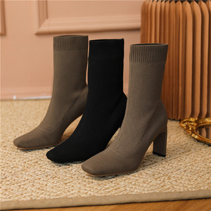Nouvel arrivage de <span class=keywords><strong>bottes</strong></span> mi-mollet tricotées pour femmes <span class=keywords><strong>bottes</strong></span> à talon large extensible de 7cm pour femmes <span class=keywords><strong>chaussettes</strong></span> d'automne pour femmes <span class=keywords><strong>bottes</strong></span> pour femmes chaussures de chaussures Botas pour femmes - Product Image 6