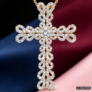 CUSTOM SILVER 10K/14K/18K GOLD PLATED LAB GROWN CVD DIAMOND CLASSIC ENGAGEMENT GIFT SWEATER <b>CHAIN</b> NECKLACE <b>CROSS</b> PENDANT - Product Image 5
