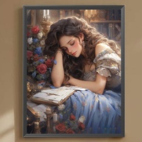 1PC 30x40cm Peinture Diamant Fille Endormie, Kit Complet 5D avec Diamants Ronds en Acrylique, DIY Moderne pour Décoration Murale