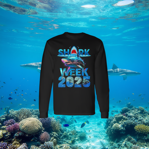 Maglietta a maniche lunghe Shark Week 2025 con design sulla conservazione dell'oceano - Product Image 3