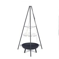 Brasero portable en acier avec support trépied et grille suspendue à chaîne pour la cuisson en extérieur