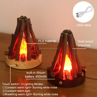 Lampe de table tactile LED effet feu de camp blanc, veilleuse en bois pour éclairage intérieur