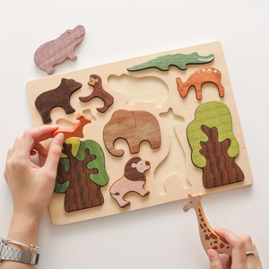 <span class=keywords><strong>Animaux</strong></span> <span class=keywords><strong>de</strong></span> la forêt en bois 3D Puzzle dessin animé Animal forme correspondant Puzzle jouet éducatif empilable pour enfants pour garçons filles - Product Image 2