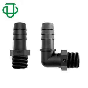 Hitam nilon 3/8 "pria NPT x 1/2" selang Barb benang adaptor lurus 90 derajat siku pipa plastik pemasangan pipa berulir