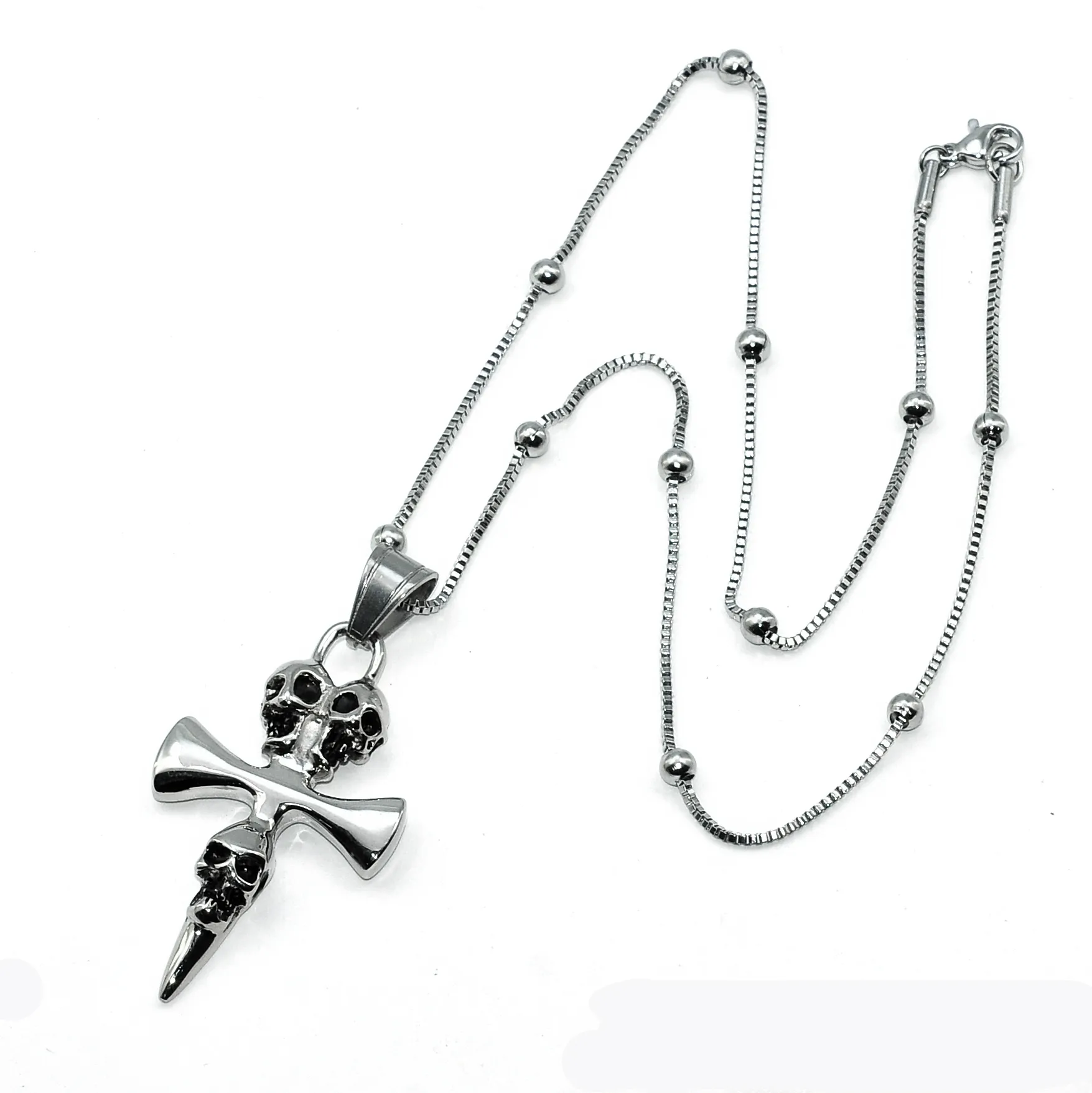 Hip Hop Rock Design Necklaces Punk Gothic Style Matt Smear Oil Stainless Steel Skull Cross Men Necklace Jewellery