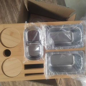 Wooden Snack Tray With Stainless Steel Compartments Rectangle Storage Box For <b>Kitchen</b> Table Use - Product Image 3