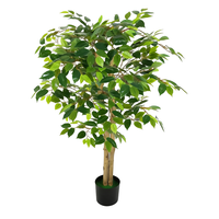 Arbre artificiel ficus de haute qualité, bois véritable, double tronc, arbre artificiel vert pour décoration intérieure et extérieure
